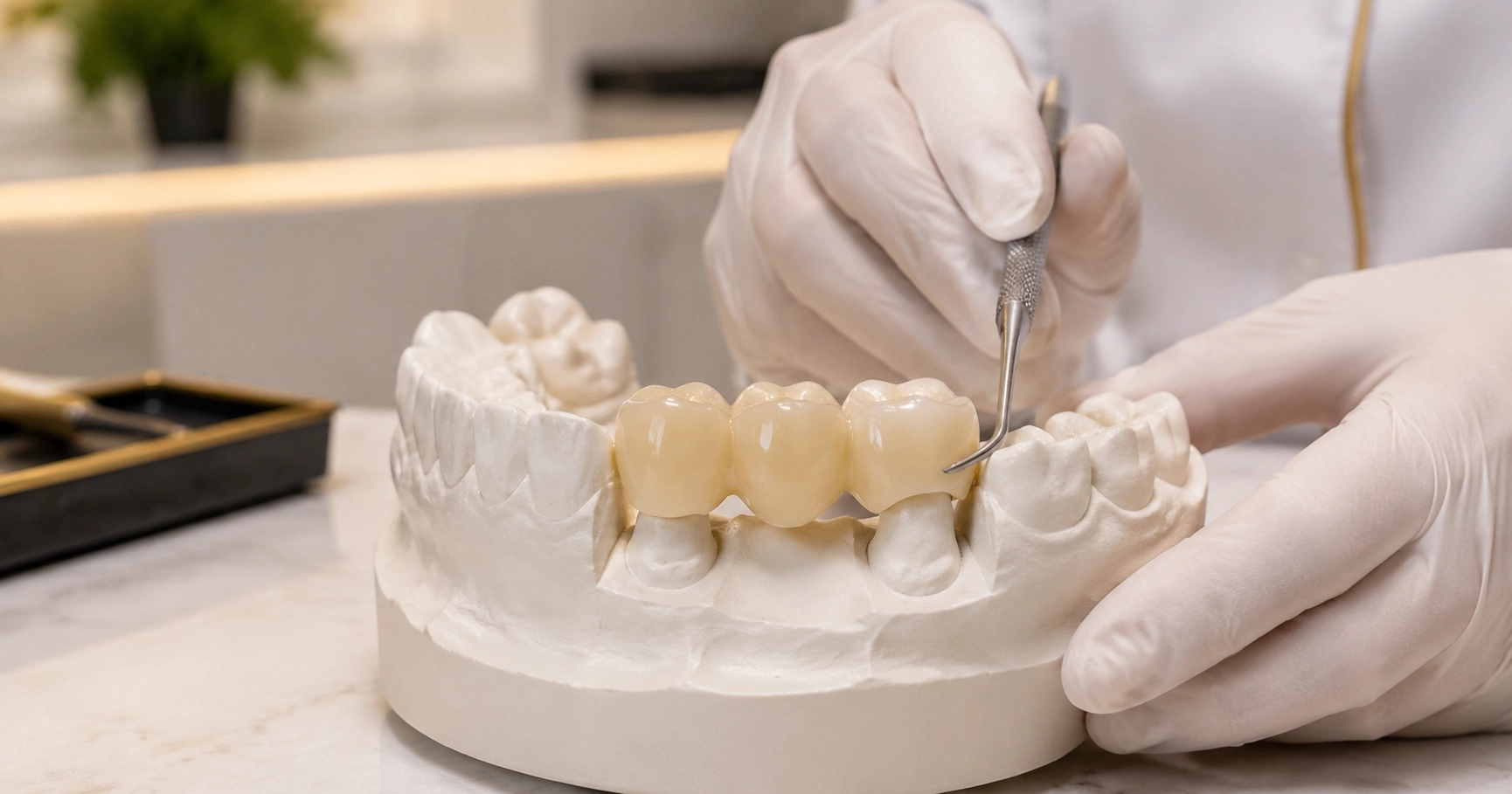 Ponte dentária fixa em modelo de gesso, na Porto Smile